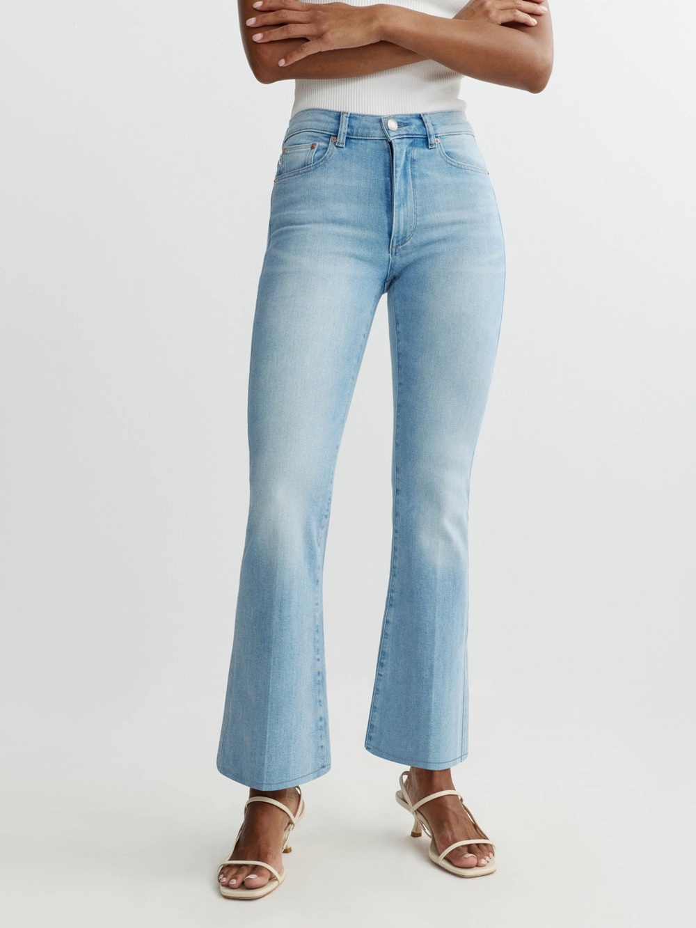 DL1961 Bridget Boot High Rise Instasculpt™ Crop Jeans Light Blue Denim Size 25